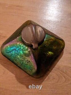 Stunning Early Loetz Art Nouveau Iridescent Art Glass Inkwell Circa 1900 Rainbow