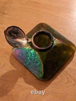 Stunning Early Loetz Art Nouveau Iridescent Art Glass Inkwell Circa 1900 Rainbow