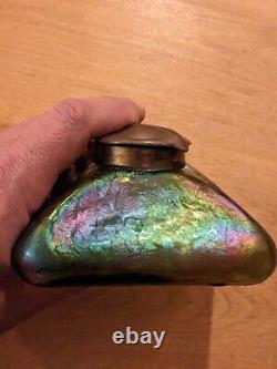 Stunning Early Loetz Art Nouveau Iridescent Art Glass Inkwell Circa 1900 Rainbow