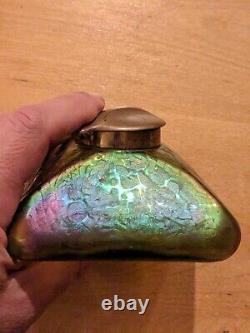 Stunning Early Loetz Art Nouveau Iridescent Art Glass Inkwell Circa 1900 Rainbow