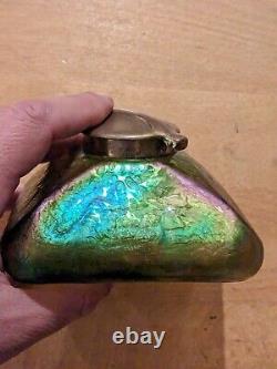 Stunning Early Loetz Art Nouveau Iridescent Art Glass Inkwell Circa 1900 Rainbow