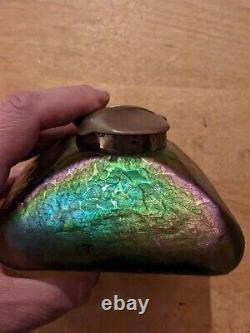 Stunning Early Loetz Art Nouveau Iridescent Art Glass Inkwell Circa 1900 Rainbow