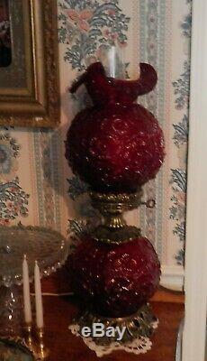 Stunning Fenton Art Glass''poppy'' Design Ruby Red Lamp