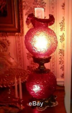 Stunning Fenton Art Glass''poppy'' Design Ruby Red Lamp