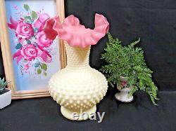 Stunning Fenton Bermese Big John glass Vase Uranium glass hobnail