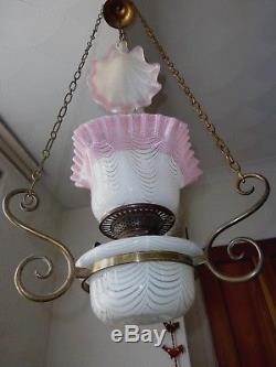 Stunning Victorian 3 Piece Matching Duplex Stourbridge Art Glass Oil Lamp