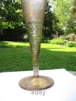 Stunning Victorian Art Nouveau Gold Brocade Glass Vase 12.5 Cut Honeycomb Stem Stunning Victorian Art Nouveau Gold Brocade Glass Vase 12.5 Cut Honeycomb Stem