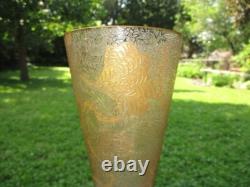 Stunning Victorian Art Nouveau Gold Brocade Glass Vase 12.5 Cut Honeycomb Stem Stunning Victorian Art Nouveau Gold Brocade Glass Vase 12.5 Cut Honeycomb Stem
