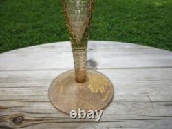 Stunning Victorian Art Nouveau Gold Brocade Glass Vase 12.5 Cut Honeycomb Stem Stunning Victorian Art Nouveau Gold Brocade Glass Vase 12.5 Cut Honeycomb Stem