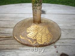 Stunning Victorian Art Nouveau Gold Brocade Glass Vase 12.5 Cut Honeycomb Stem Stunning Victorian Art Nouveau Gold Brocade Glass Vase 12.5 Cut Honeycomb Stem