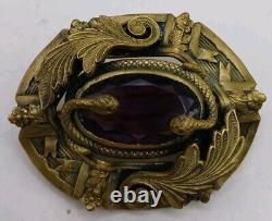 Stunning Victorian Art Nouveau Purple Glass Snake Flower Sash Pin Brooch