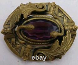 Stunning Victorian Art Nouveau Purple Glass Snake Flower Sash Pin Brooch