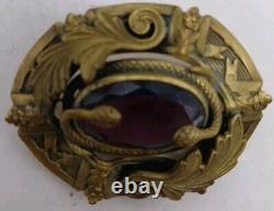 Stunning Victorian Art Nouveau Purple Glass Snake Flower Sash Pin Brooch