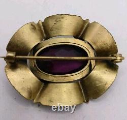 Stunning Victorian Art Nouveau Purple Glass Snake Flower Sash Pin Brooch