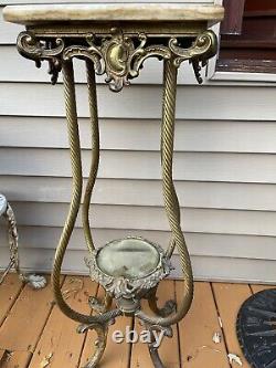 Stunning Victorian ornate French art nouveau Glass Brass Plant Stand side Table