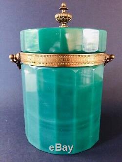 Stunning Vintage Heavy French Opaline Faceted Glass Biscuit Barrel Cookie Jar