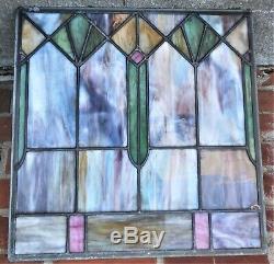 Super Antique Victorian Art Deco Leaded Slag Stained Glass Zinc Framed Window