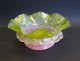 Superb Antique Victorian Art Glass Bowl With Pink & Yellow Feathers C. 1900 Webb