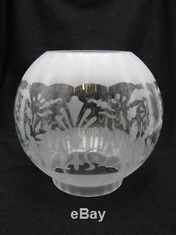 Superb Art Nouveau Etched Glass Globe Oil Lamp Shade 4 Fitter