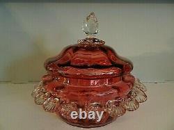 THOMAS WEBB Glass Victorian Ruby Cranberry Applied Rigaree Covered Butter Dish