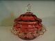 Thomas Webb Glass Victorian Ruby Cranberry Applied Rigaree Covered Butter Dish