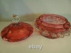 THOMAS WEBB Glass Victorian Ruby Cranberry Applied Rigaree Covered Butter Dish