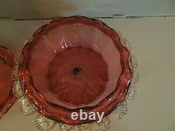 THOMAS WEBB Glass Victorian Ruby Cranberry Applied Rigaree Covered Butter Dish