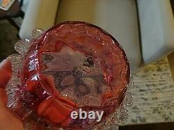 THOMAS WEBB Glass Victorian Ruby Cranberry Applied Rigaree Covered Butter Dish