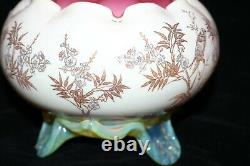 TS 1890's Victorian E. Webb Cased Vaseline Gold Engraved Rose Bowl