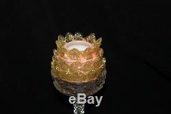 TS Victorian Applied Art Glass Vaseline Clarke's Candle Holder Fairy Lamp