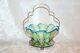 Ts Victorian Blue Striped Vaseline Opalescent Candy Dish In Silver Plate Stand