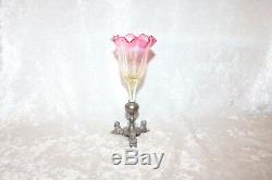 TS Victorian Cranberry to Vaseline Rubina Verde Sphinx Silver Plated Epergne