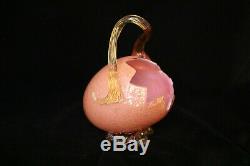 TS Victorian Hobbs Vasa Muhirrina Spangled Pink Handled Glass Basket Rose Bowl