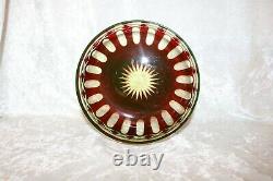 TS Victorian Marked Moser Oxblood to Vaseline / Uranium Cut Glass Bowl