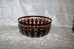 TS Victorian Marked Moser Oxblood to Vaseline / Uranium Cut Glass Bowl