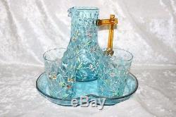 TS Victorian Mt. Washington or Webb Art Glass Enameled Tumbleup or Guest Set