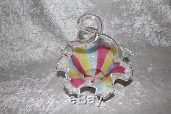 TS Victorian Rainbow Cased Spangled Clear Cased and Crested Art Glass Basket