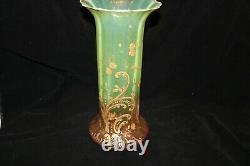 TS Victorian Rubina Verde Cranberry Vaseline Opalescent Moser Enameled Vase