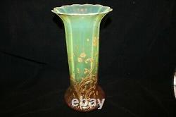 TS Victorian Rubina Verde Cranberry Vaseline Opalescent Moser Enameled Vase