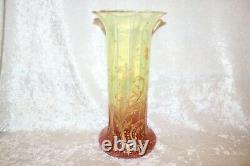 TS Victorian Rubina Verde Cranberry Vaseline Opalescent Moser Enameled Vase