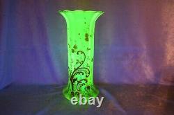 TS Victorian Rubina Verde Cranberry Vaseline Opalescent Moser Enameled Vase