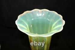 TS Victorian Rubina Verde Cranberry Vaseline Opalescent Moser Enameled Vase