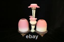 TS Victorian Thomas Webb Burmese Uranium 3 Vase, Double Fairy Lamp Clark Epergne