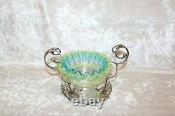 TS Victorian Threaded Vaseline Candy Dish in Silver Plate Stand