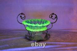 TS Victorian Threaded Vaseline Candy Dish in Silver Plate Stand