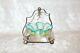 Ts Victorian Vaseline Opalescent Webb Candy Dish In Silver Plate Stand