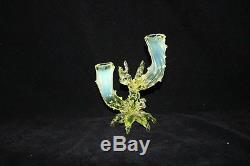 TS Victorian Webb English Double Vaseline Opalescent Thorn Vase