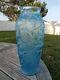 Tall 15 Fenton Art Glass Peacock And Ferns Aqua Blue Vase