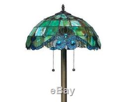 Tiffany Design Floor Lamp Blue Green Victorian Style Pearl Stained Art Glass
