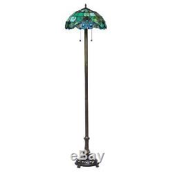 Tiffany Design Floor Lamp Blue Green Victorian Style Pearl Stained Art Glass